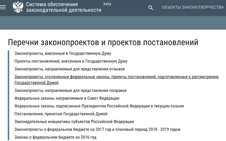 Проекты фз находящихся на рассмотрении в госдуме